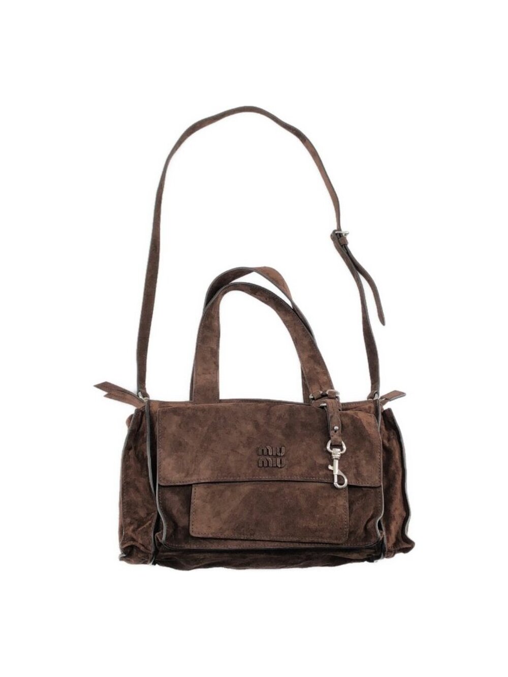 Miu Miu Utilitaire Suede Shoulder Bag TU Brown